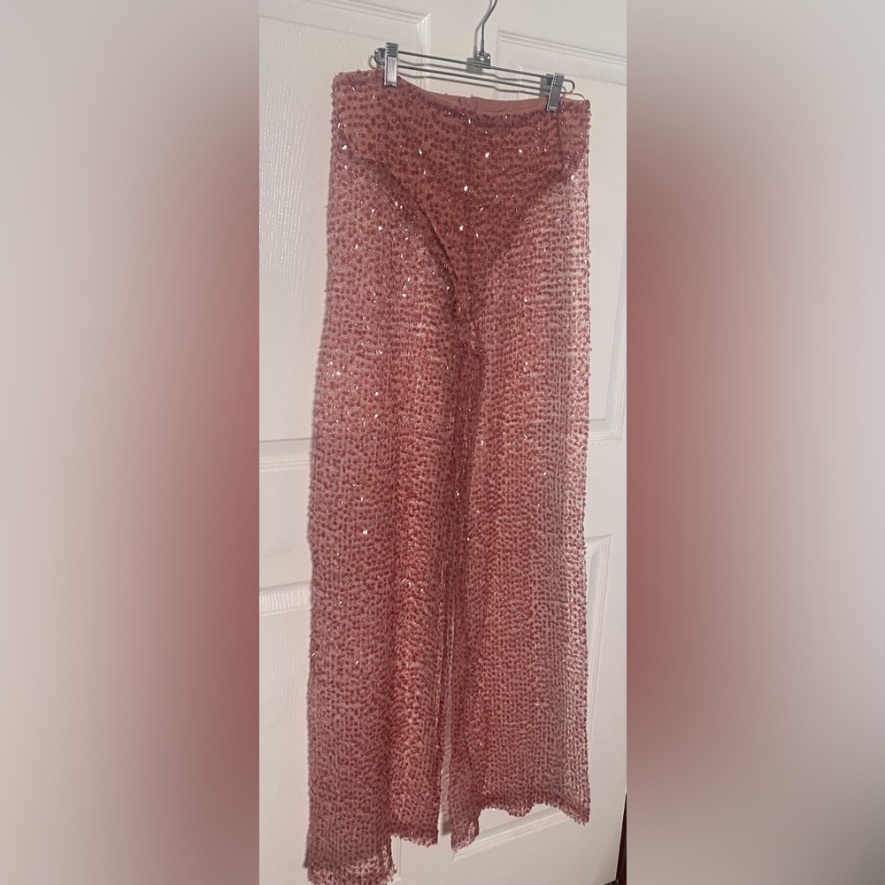 Sheer & Sexy Sequin Rose Pink flare Pants Size Large with Bonus Bandeau Top ! 🩷